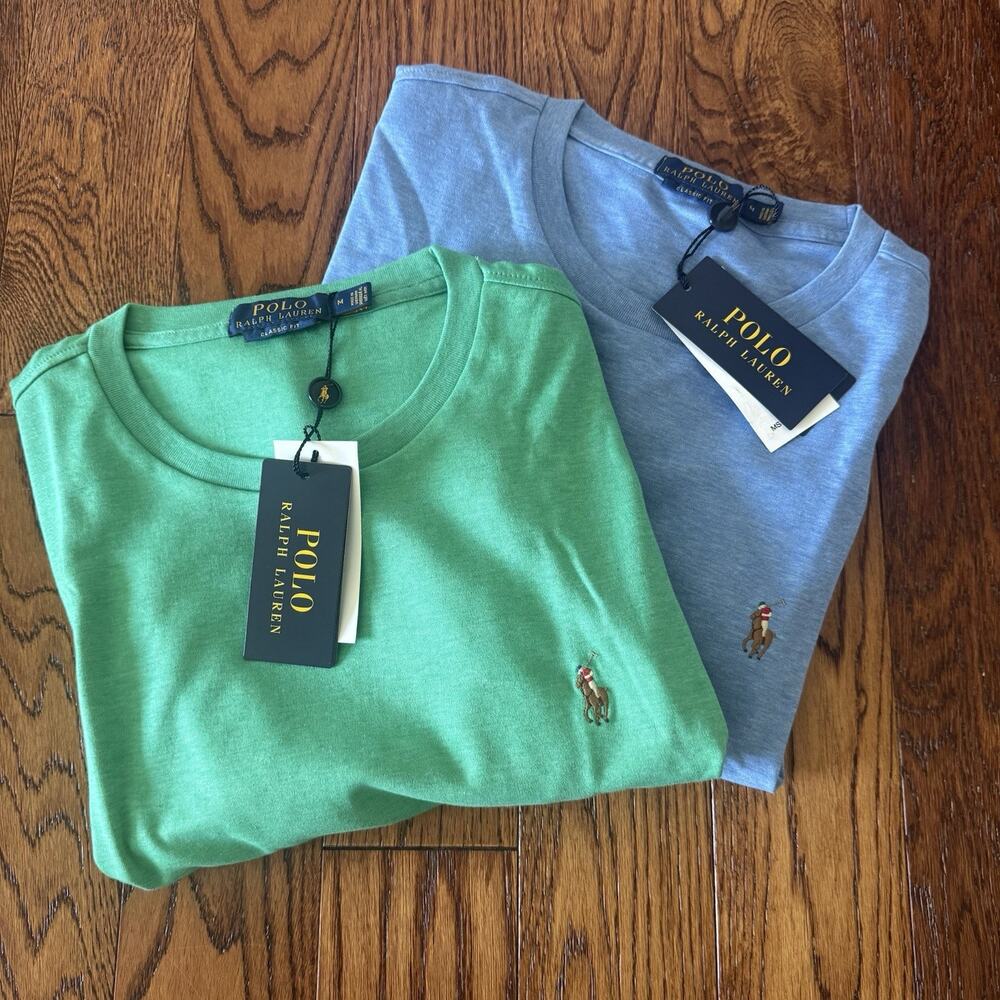 NEW Polo Ralph Lauren Classic Fit T-Shirt Flesh Pony Mens M Lot of 2 Green Blue